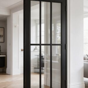 Puerta de acero elegante con divisiones verticales