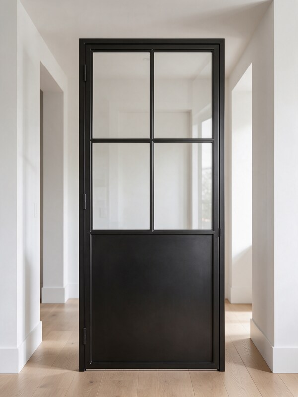 Puerta de acero con panel inferior