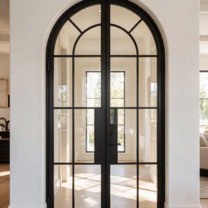 Puerta pivotante de acero con arco