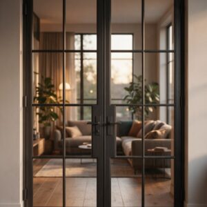 Puertas dobles de acero y cristal